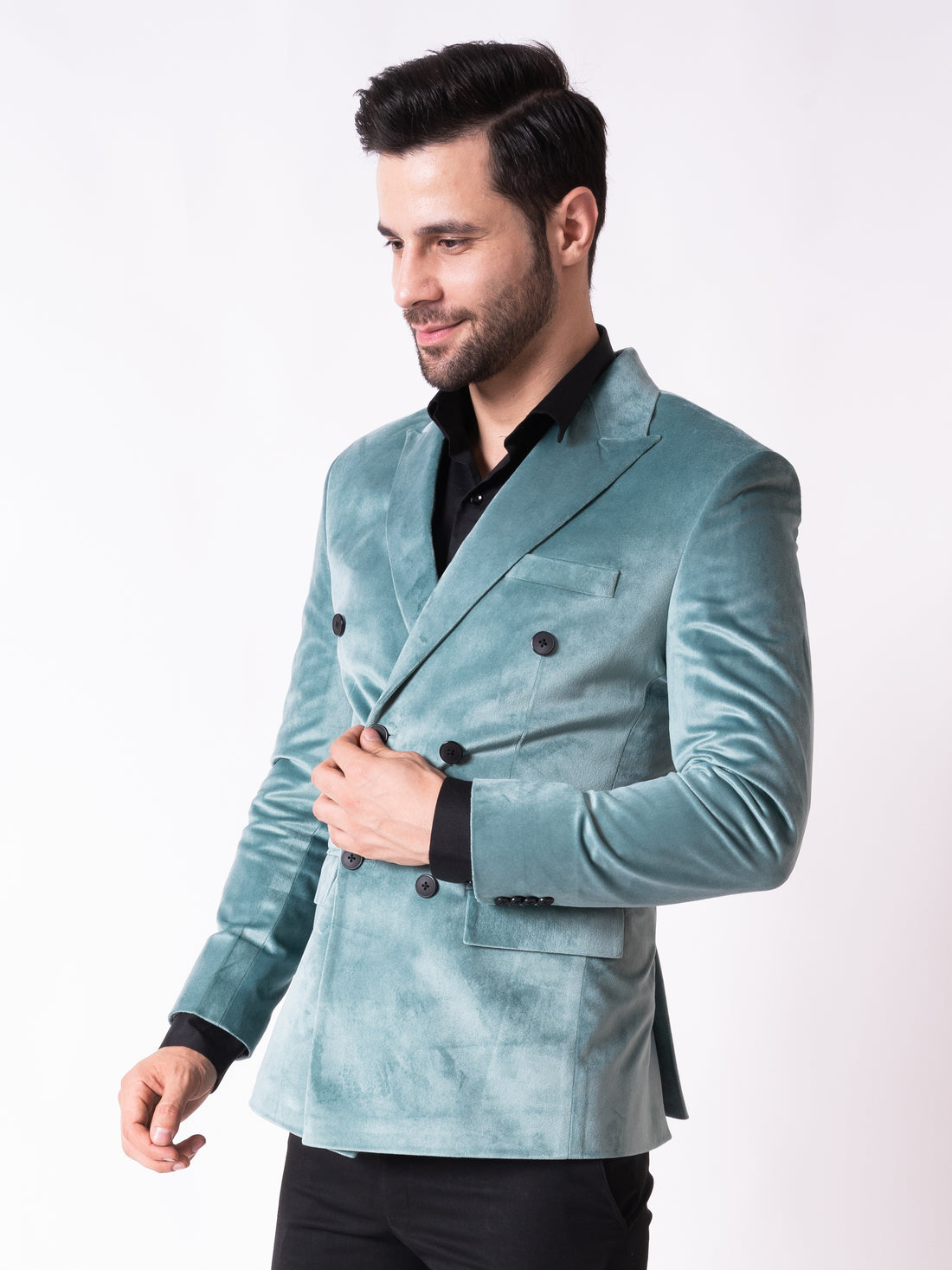 MEN'S DOUBLE BREASTED BLAZER ( SKY BLUE )