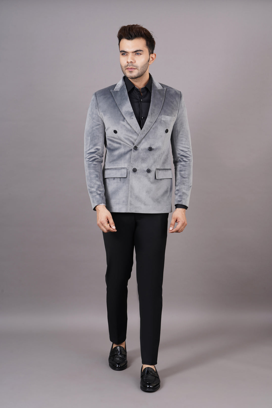 MEN'S DOUBLE BREASTED BLAZER ( GREY )