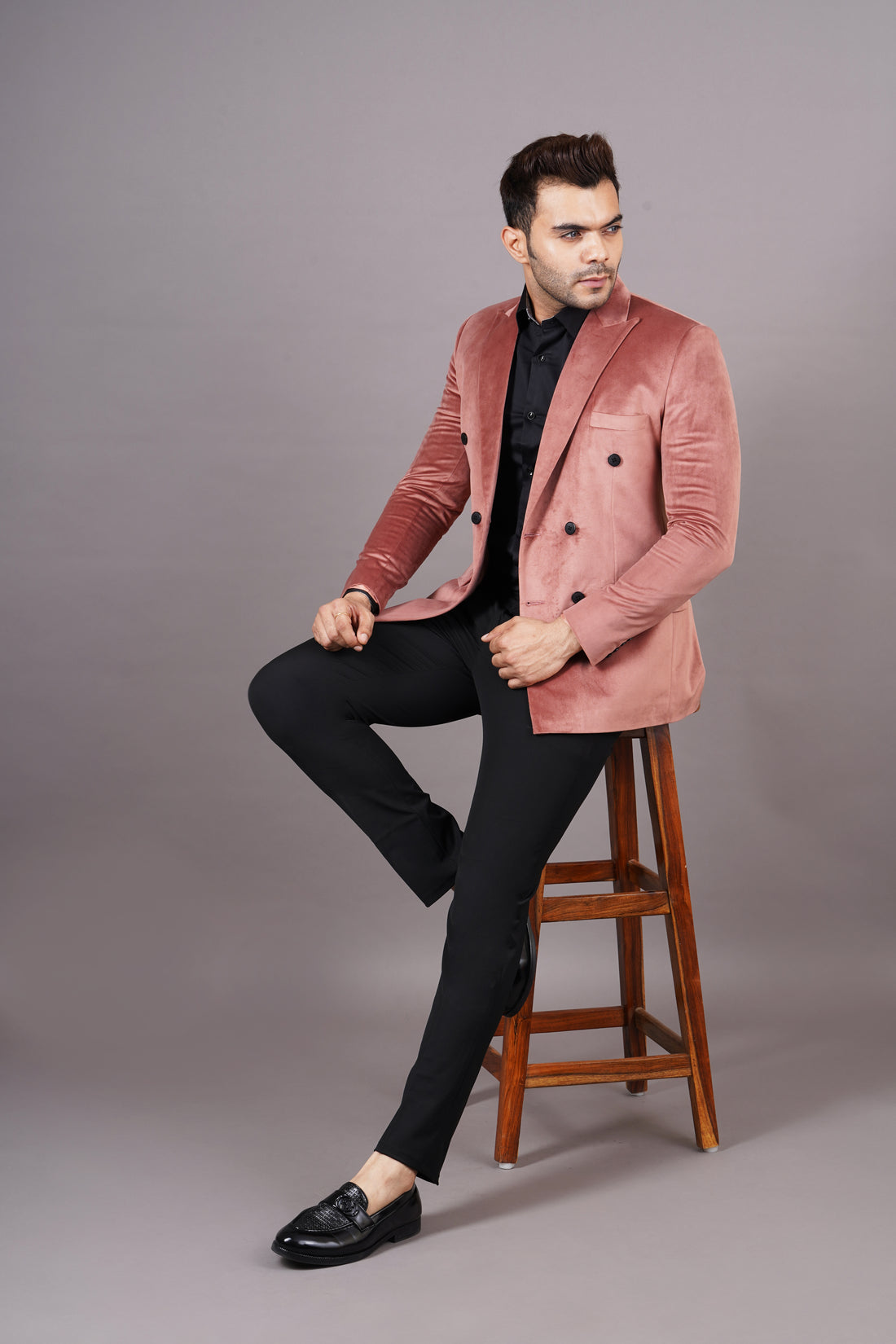 MEN'S DOUBLE BREASTED BLAZER ( PEACH )