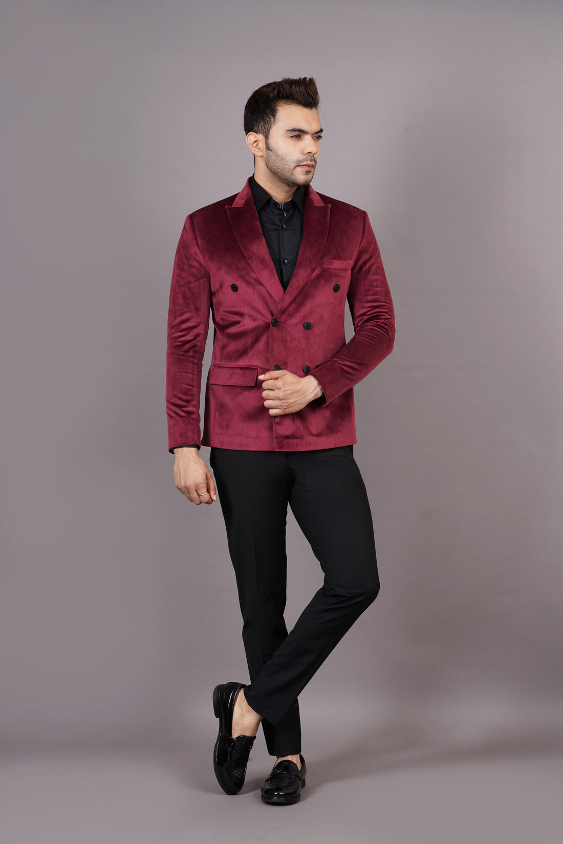MEN'S DOUBLE BREASTED BLAZER (MAROON )