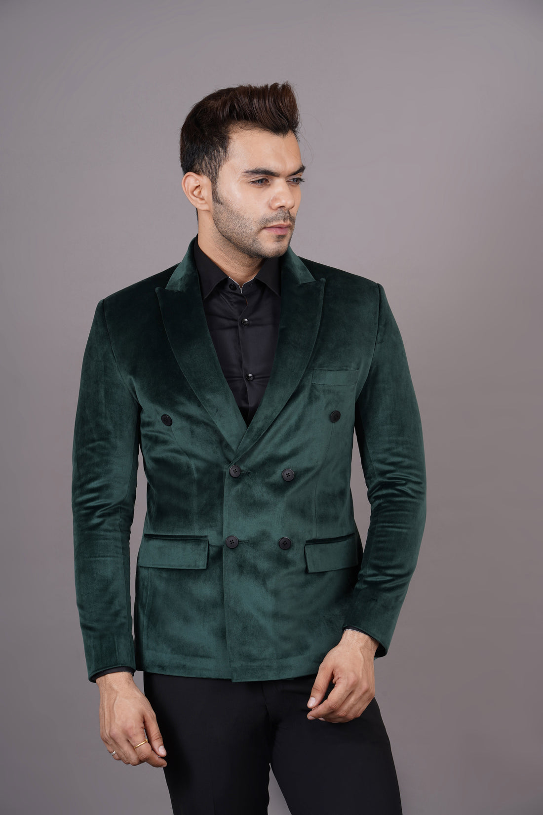 MEN'S DOUBLE BREASTED BLAZER ( GREEN )