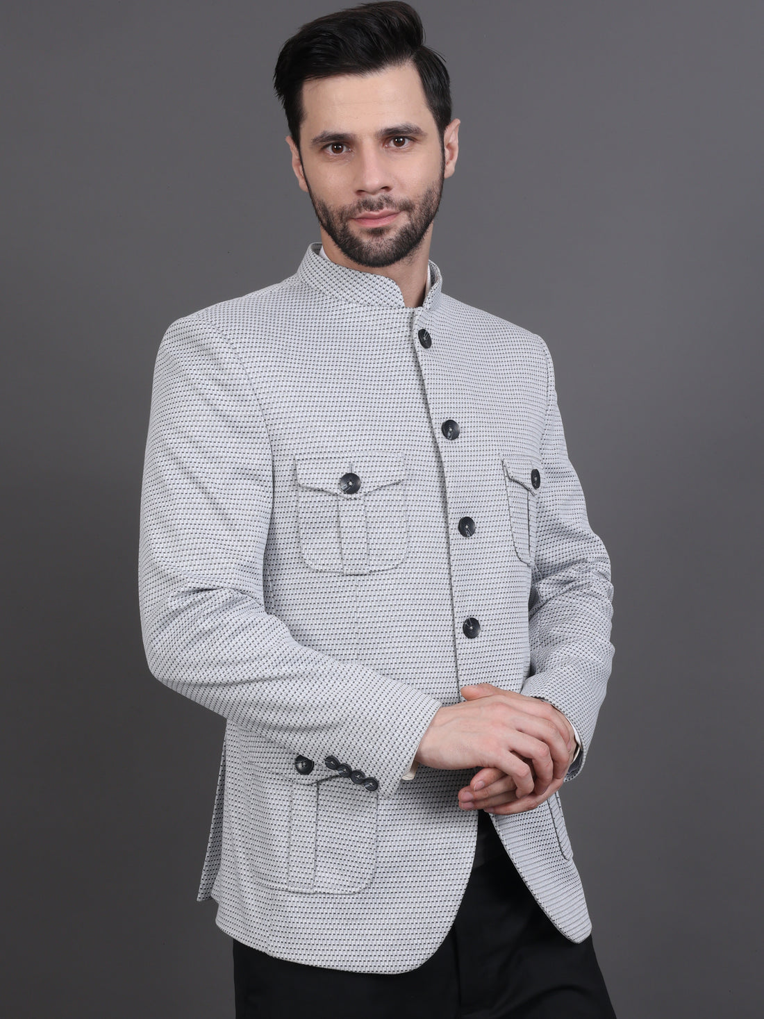 MEN'S JODHPURI FOUR POCKET BLAZER ( GREY)