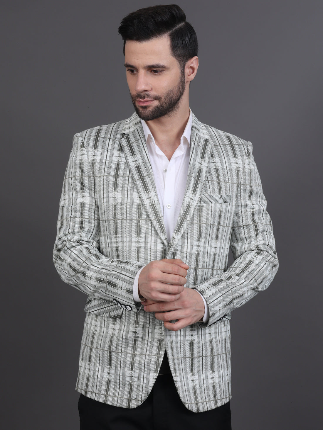 MEN'S CHECKED BLAZER ( GREY)