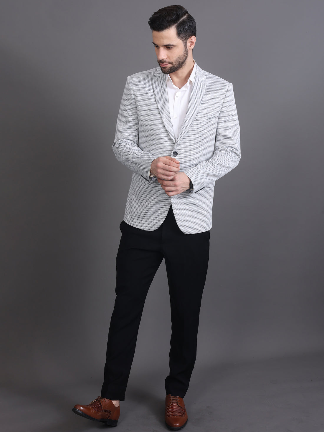 MEN'S CHECKED TWEED BLAZER ( GREY)