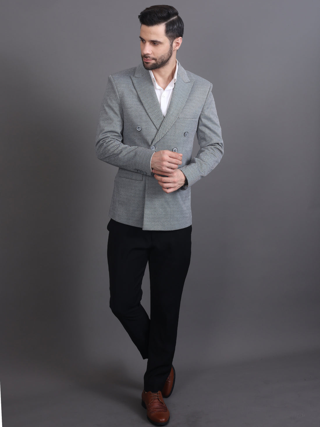 MEN'S DOUBLE BREASTED BLAZER ( GREY)