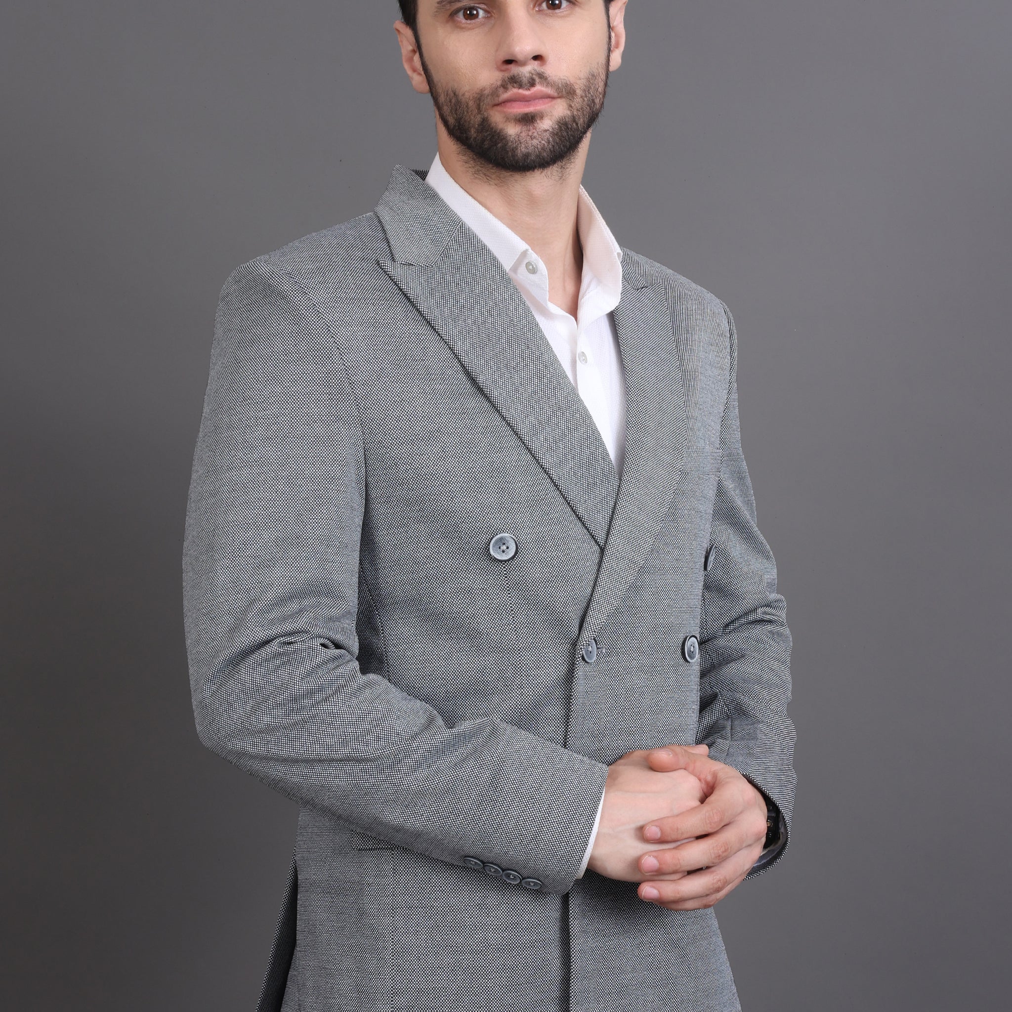 MEN'S DOUBLE BREASTED BLAZER ( GREY)