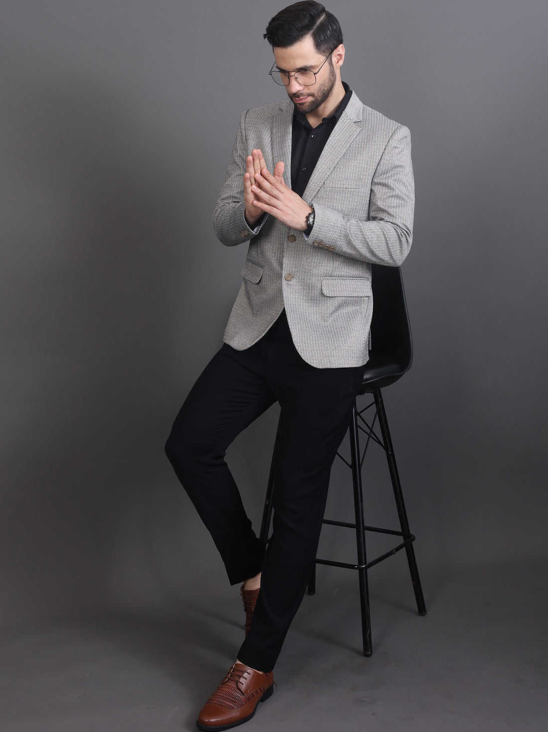 MEN'S CHECKED TWEED BLAZER ( GREY)