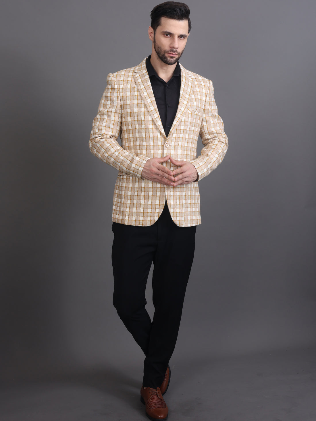 MEN'S CHECKED TWEED BLAZER ( DARK YELLOW )