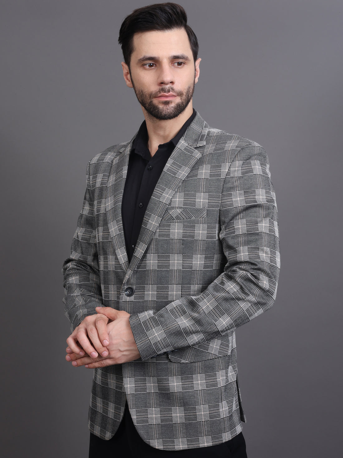 MEN'S CHECKED TWEED BLAZER ( GREY )