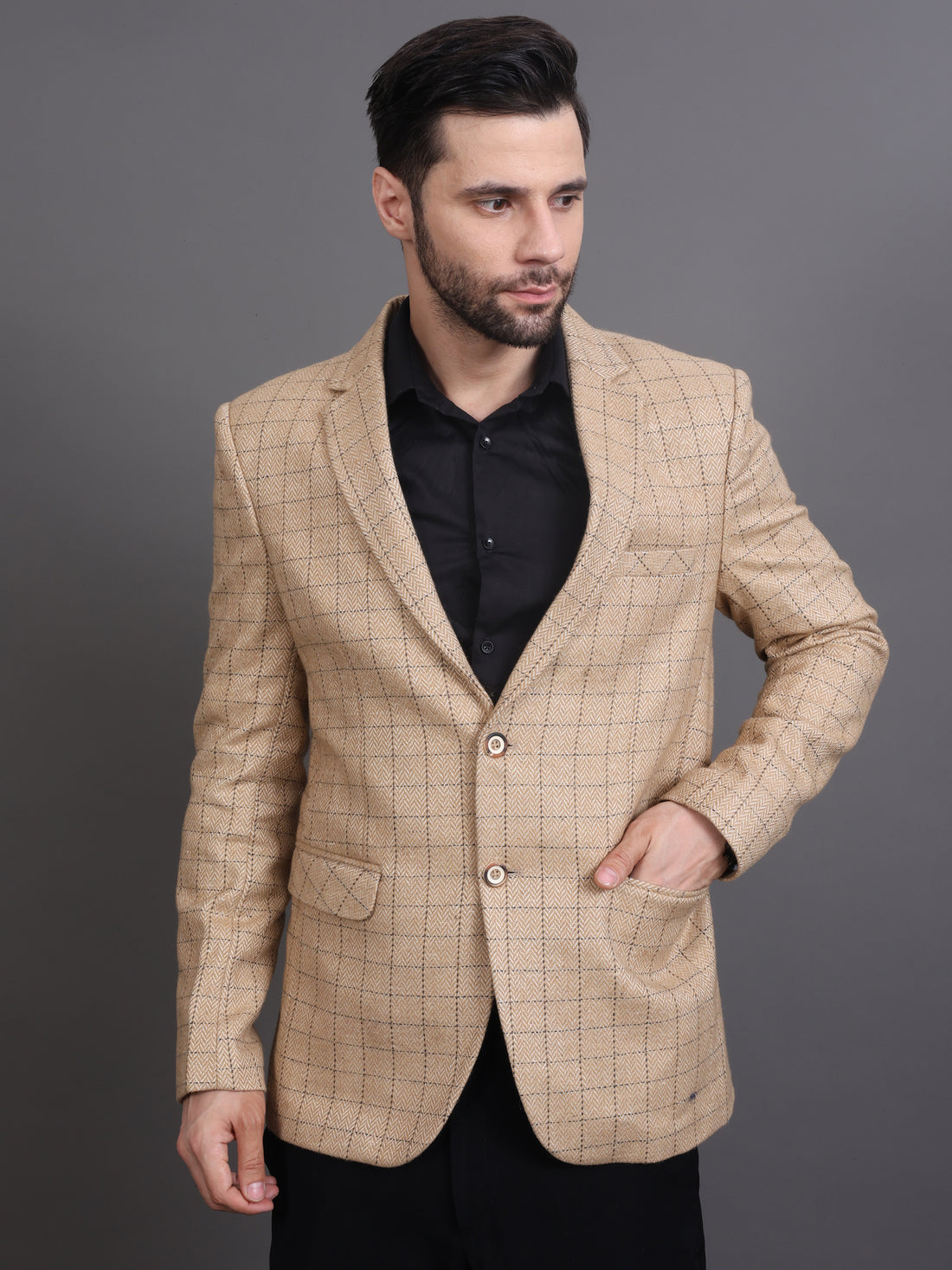 MEN'S CHECKED TWEED BLAZER ( GOLDEN )